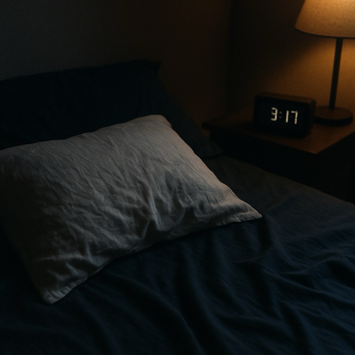 Empty pillow at 3am with bedside lamp glow
